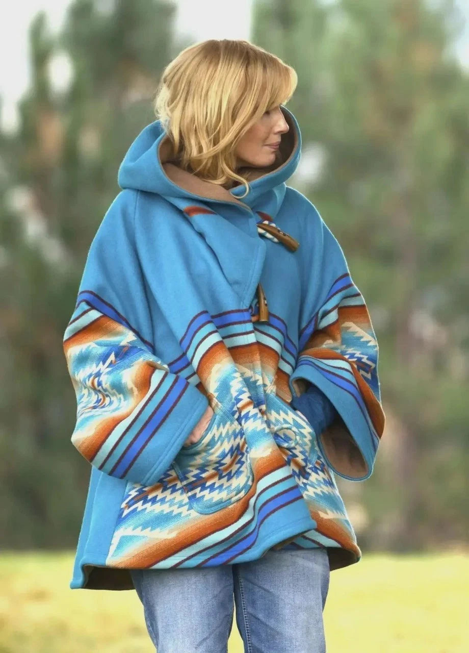 Kelly Reilly Jacket Beth Dutton Yellowstone Blue Hooded Poncho Women Coat