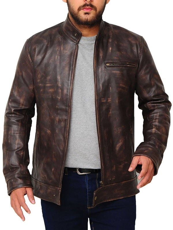 Lucas Till Angus MacGyver Brown Distressed Leather Jacket 1