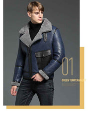 New Genuine Sheep Shearling Jacket Young Man real Sheep Skin Coat Male Winter Jacket Blue Men Fur Gentlemen Casual Overcoat style 1 black XL 3 120 11zon