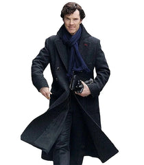 Sherlock Holmes Benedict Cumberbatch Winter Men's Black Wool Trench Coat