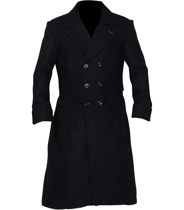 Black coat with a red label on a white background