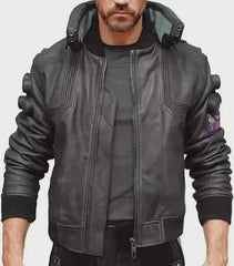 Cyberpunk Samurai 2077 Gamer Black Hooded Leather Motorcycle Biker Trendy Jacket