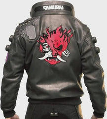 Cyberpunk Samurai 2077 Gamer Black Hooded Leather Motorcycle Biker Trendy Jacket