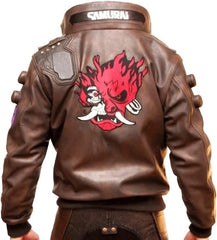 Cyberpunk Samurai 2077 Gamer Black Hooded Leather Motorcycle Biker Trendy Jacket