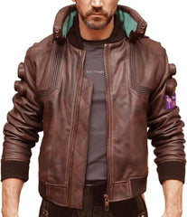 Cyberpunk Samurai 2077 Gamer Black Hooded Leather Motorcycle Biker Trendy Jacket