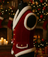Men’s Red Velvet Christmas Vest with White Faux Fur Trim, Santa Costume Waistcoat, Handmade Holiday Outfit, Xmas Vest Gift for Him.