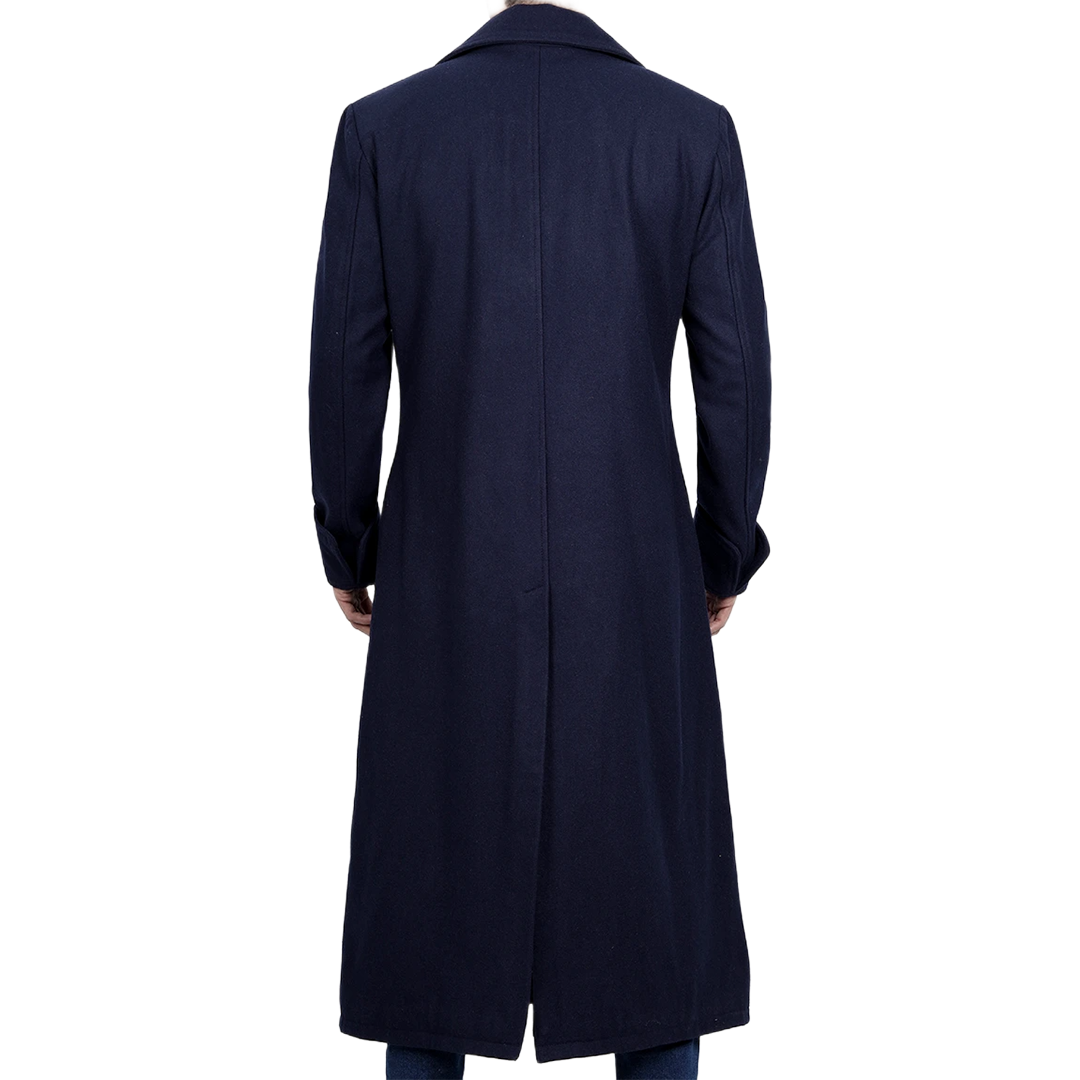 Aaron Men's Blue Double Breasted Long Wool Coat