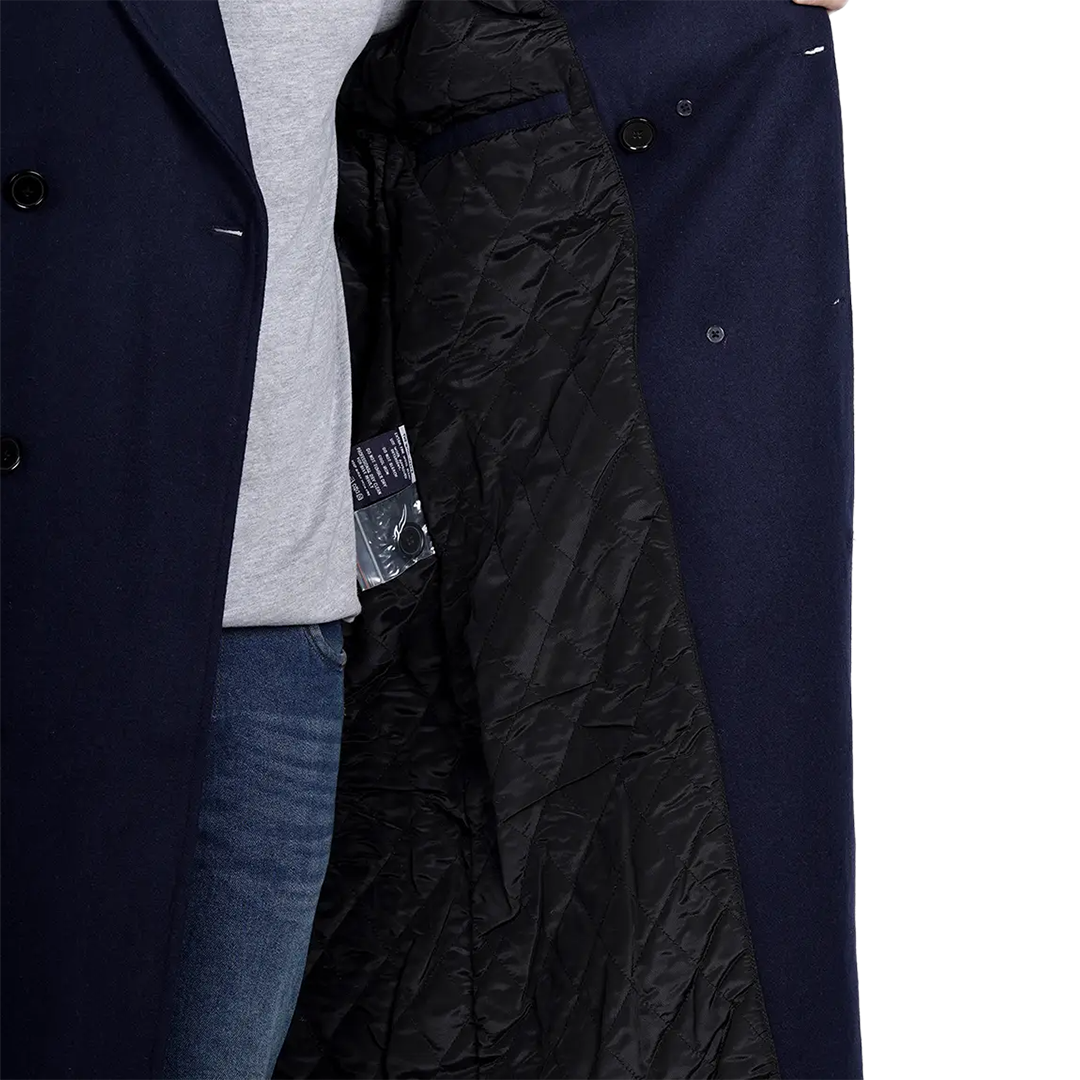 Aaron Men's Blue Double Breasted Long Wool Coat