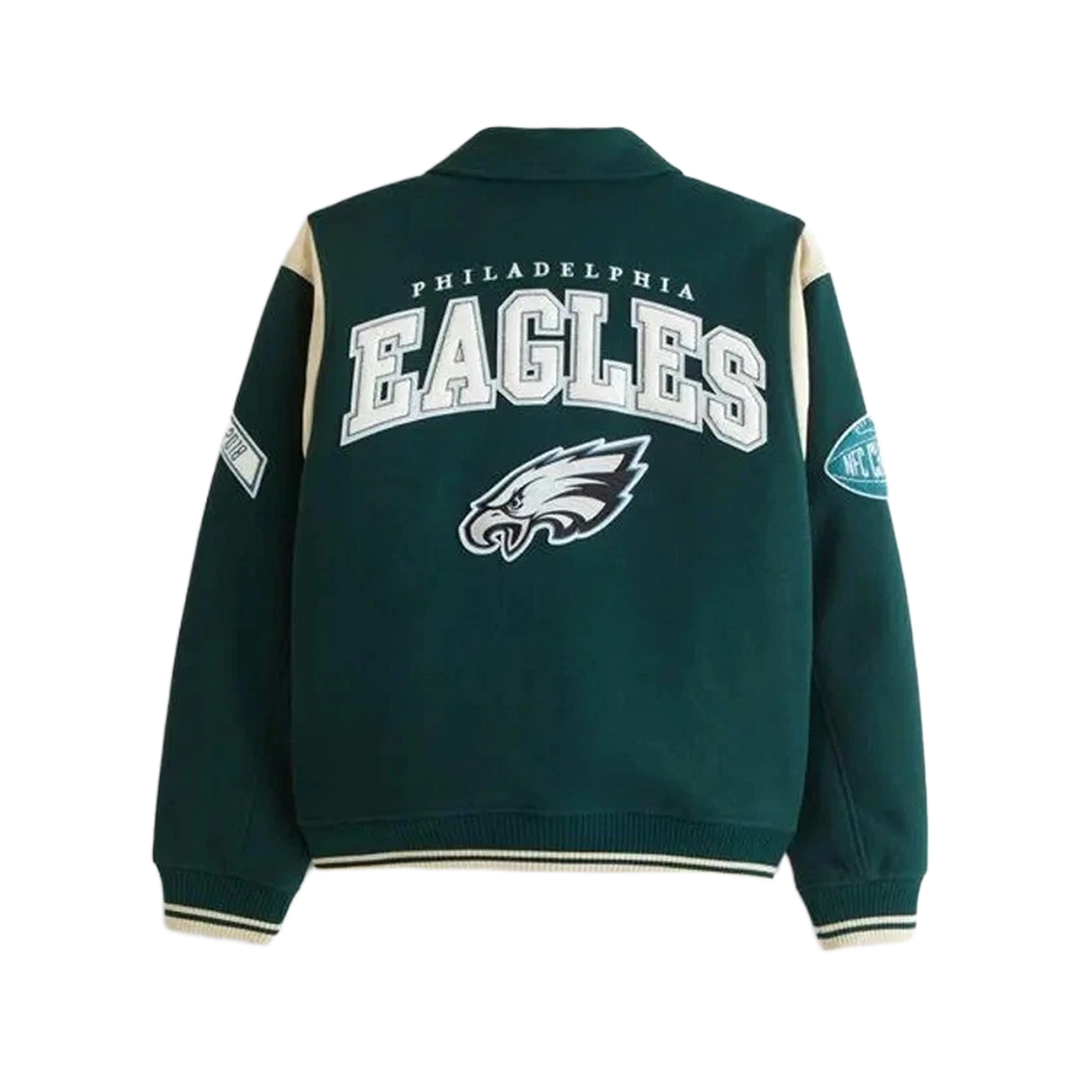 Abercrombie Philadelphia Eagles Vintage Green Fly Bomber Varsity Jacket