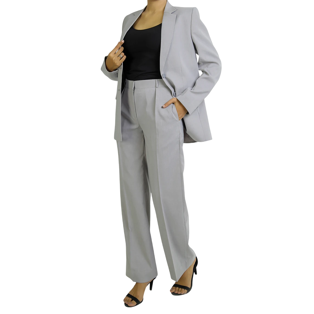 Alina Women's Grey Regular Fit Pant Suit
