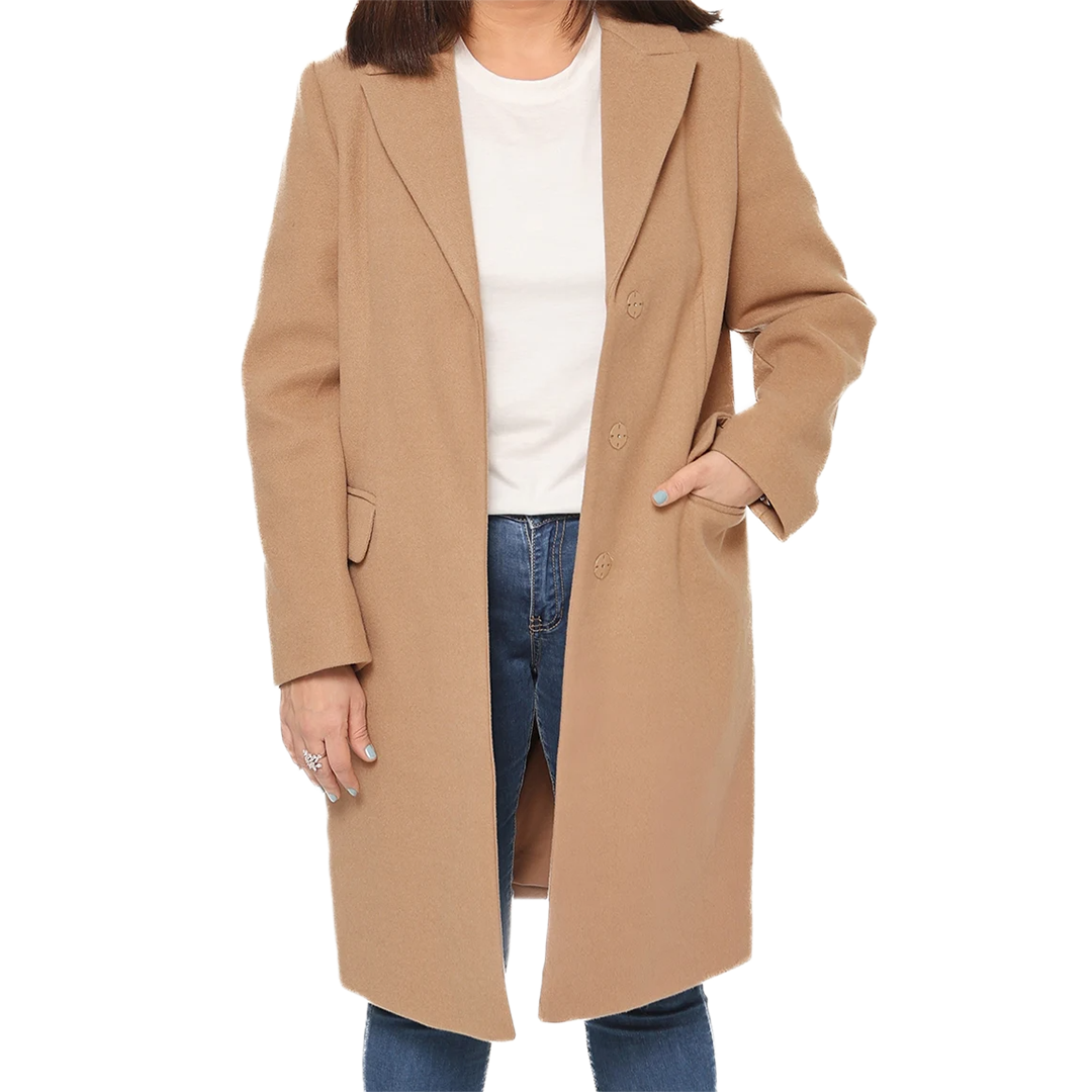 Aline Women's Regular Fit Beige Wool Coat