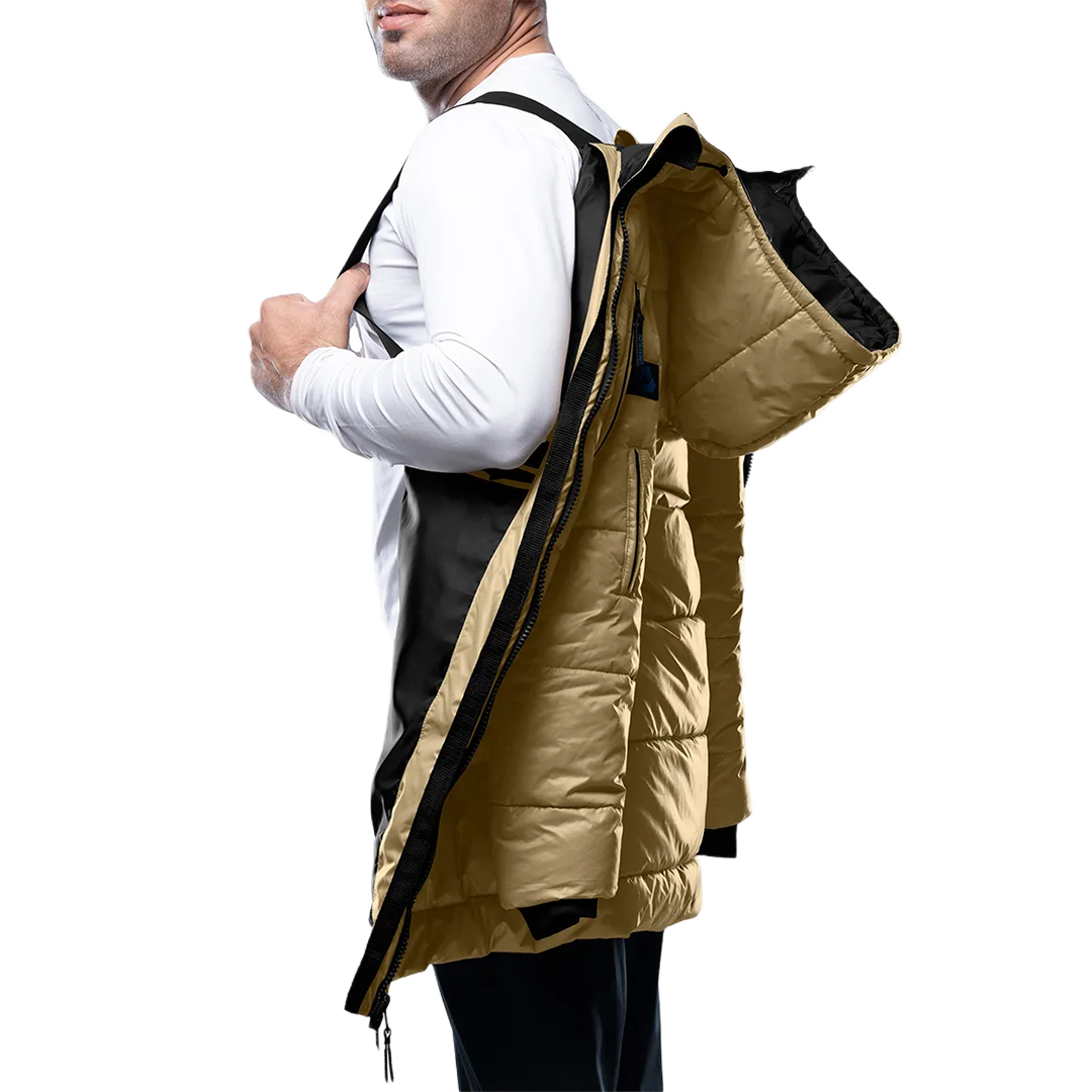 Alton Mens Beige 3/4 Length Puffer Insulated Coat With Hood