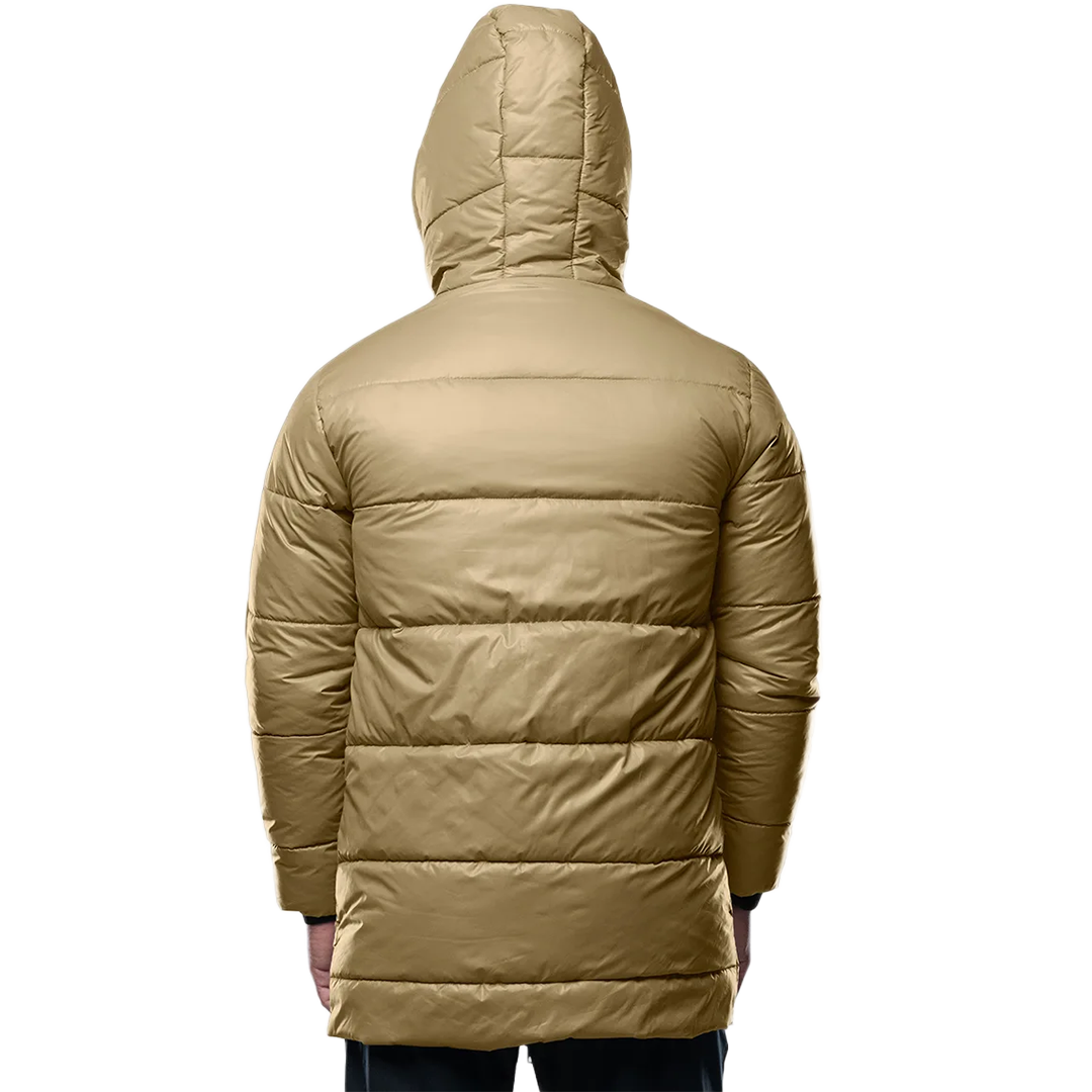 Alton Mens Beige 3/4 Length Puffer Insulated Coat With Hood