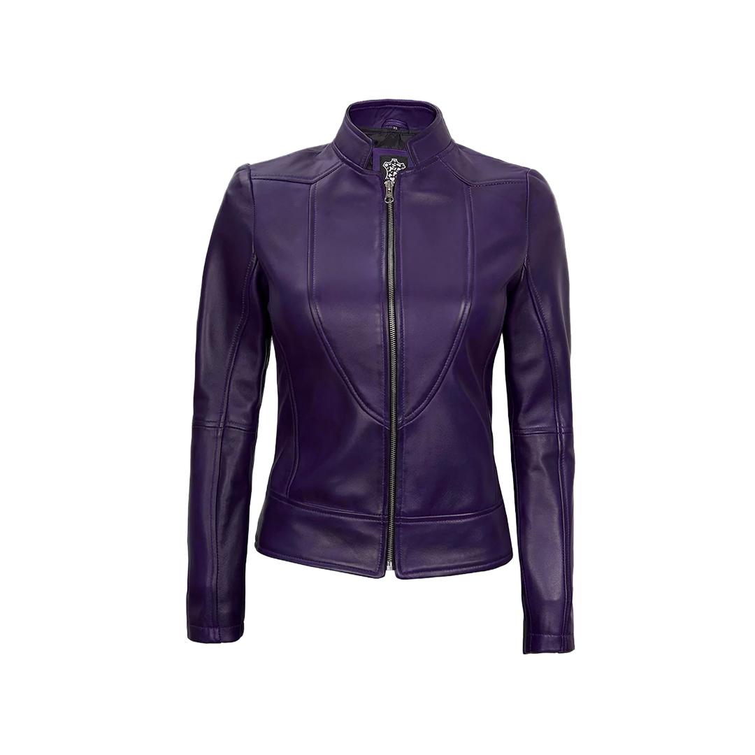 Amy Purple Cafe Racer Women's Leather Jacket