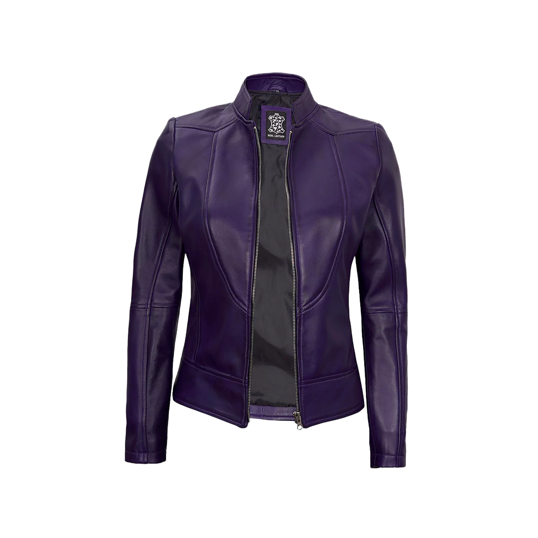 Amy Purple Cafe Racer Women's Leather Jacket
