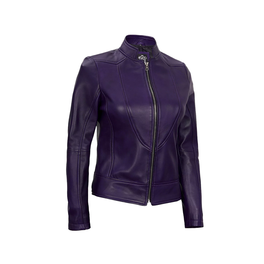 Amy Purple Cafe Racer Women's Leather Jacket