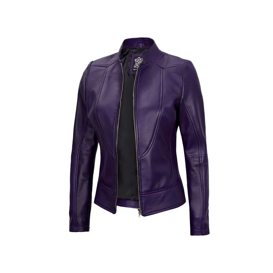 Amy Purple Cafe Racer Women's Leather Jacket