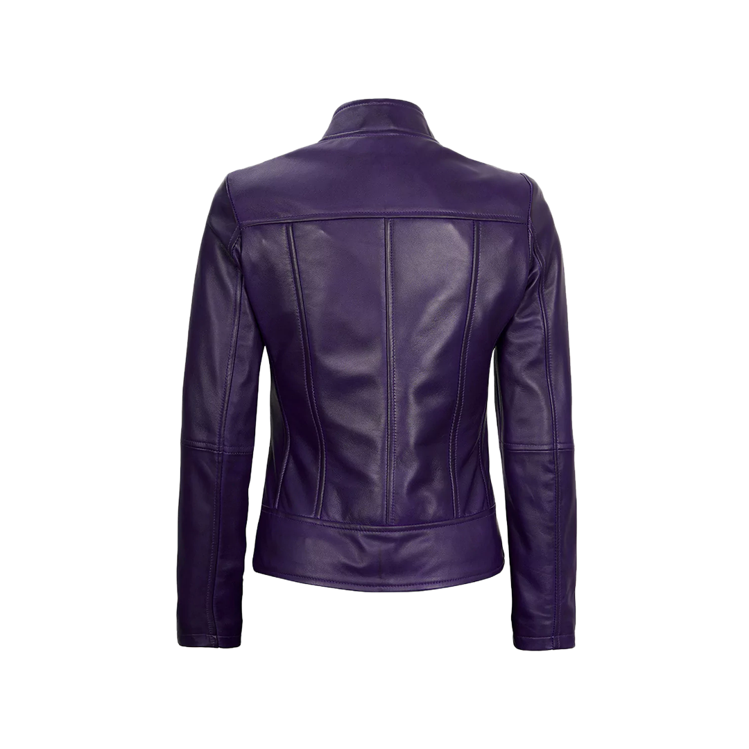 Amy Purple Cafe Racer Women's Leather Jacket