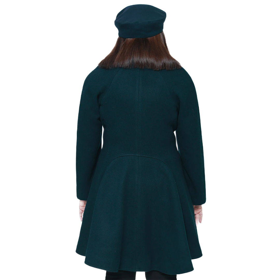 Ana Women's Forest Green Double Breasted Flare Wool Coat - Regular Fit