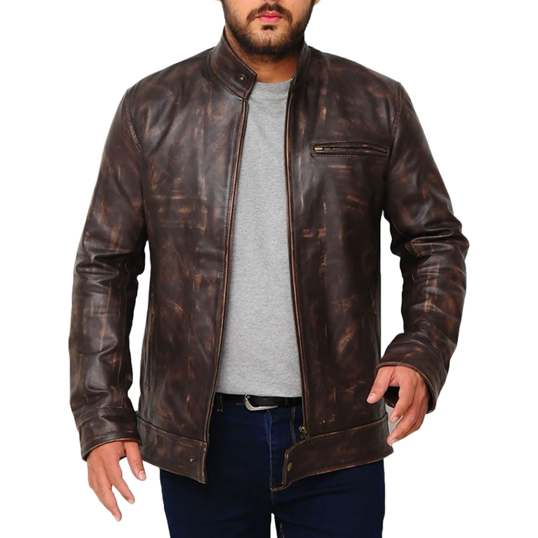 Angus MacGyver Distressed Brown Leather Jacket