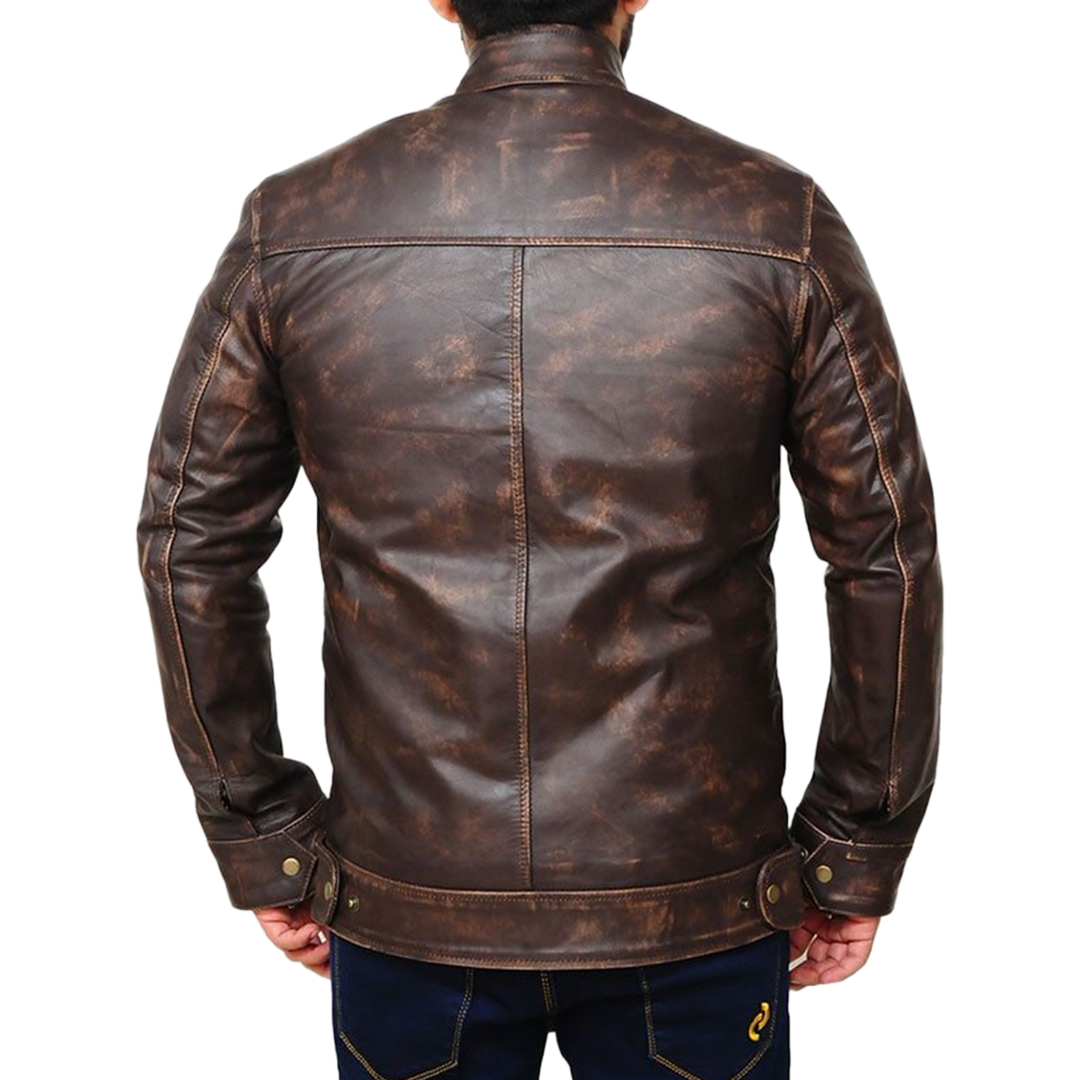 Angus MacGyver Distressed Brown Leather Jacket