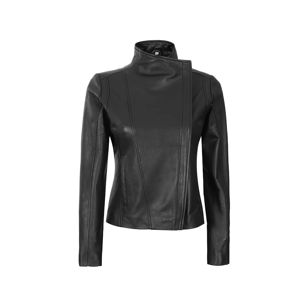 Arezzo Black Flap Closure Leather Cafe Racer Jacket