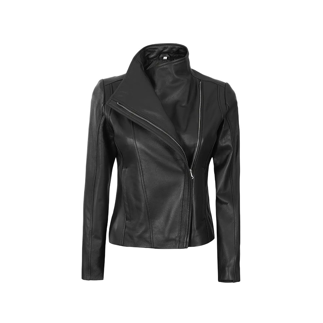 Arezzo Black Flap Closure Leather Cafe Racer Jacket