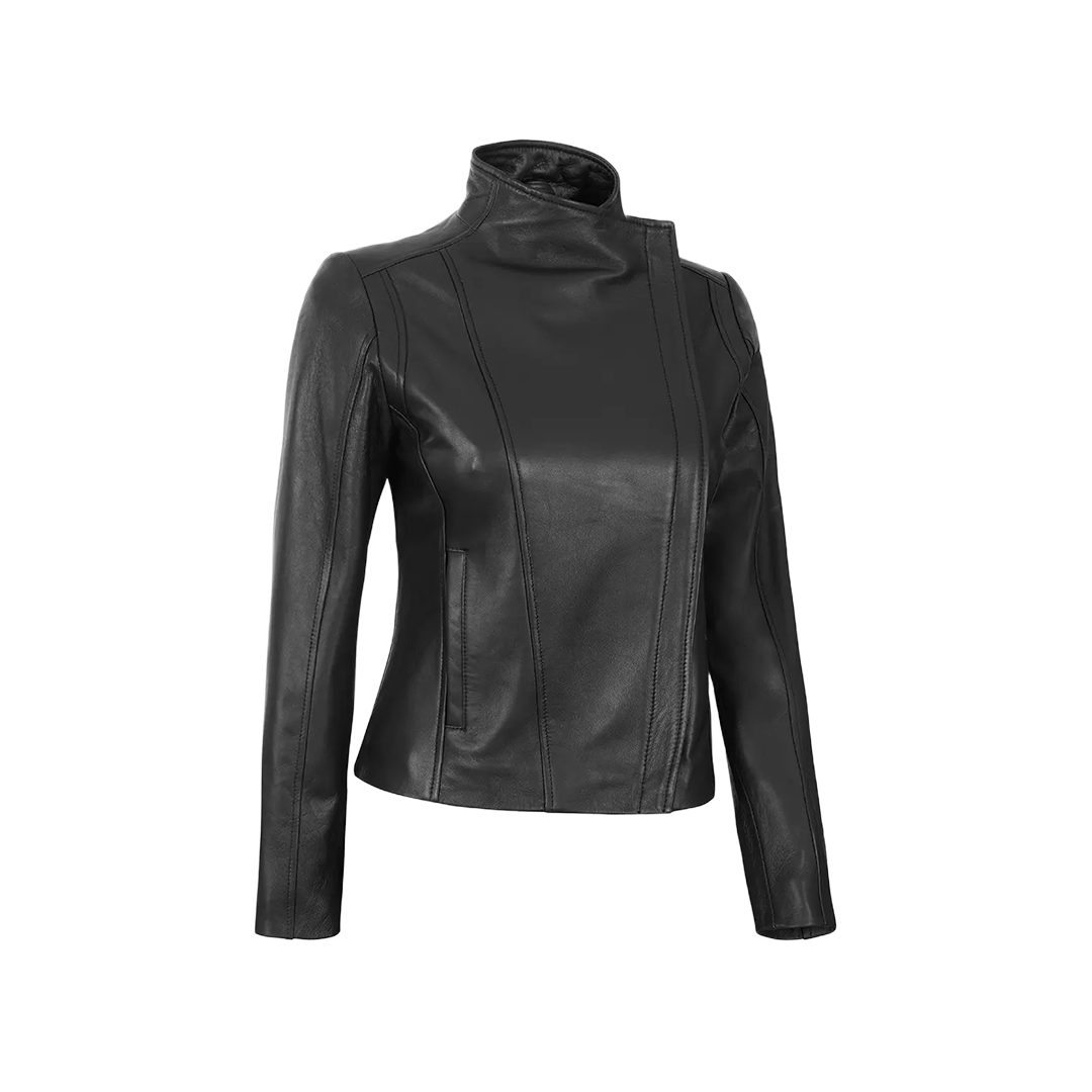 Arezzo Black Flap Closure Leather Cafe Racer Jacket