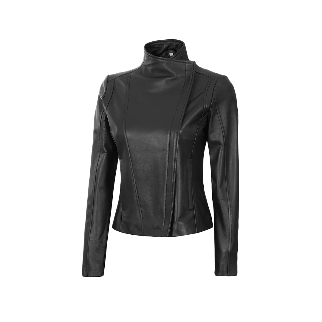 Arezzo Black Flap Closure Leather Cafe Racer Jacket