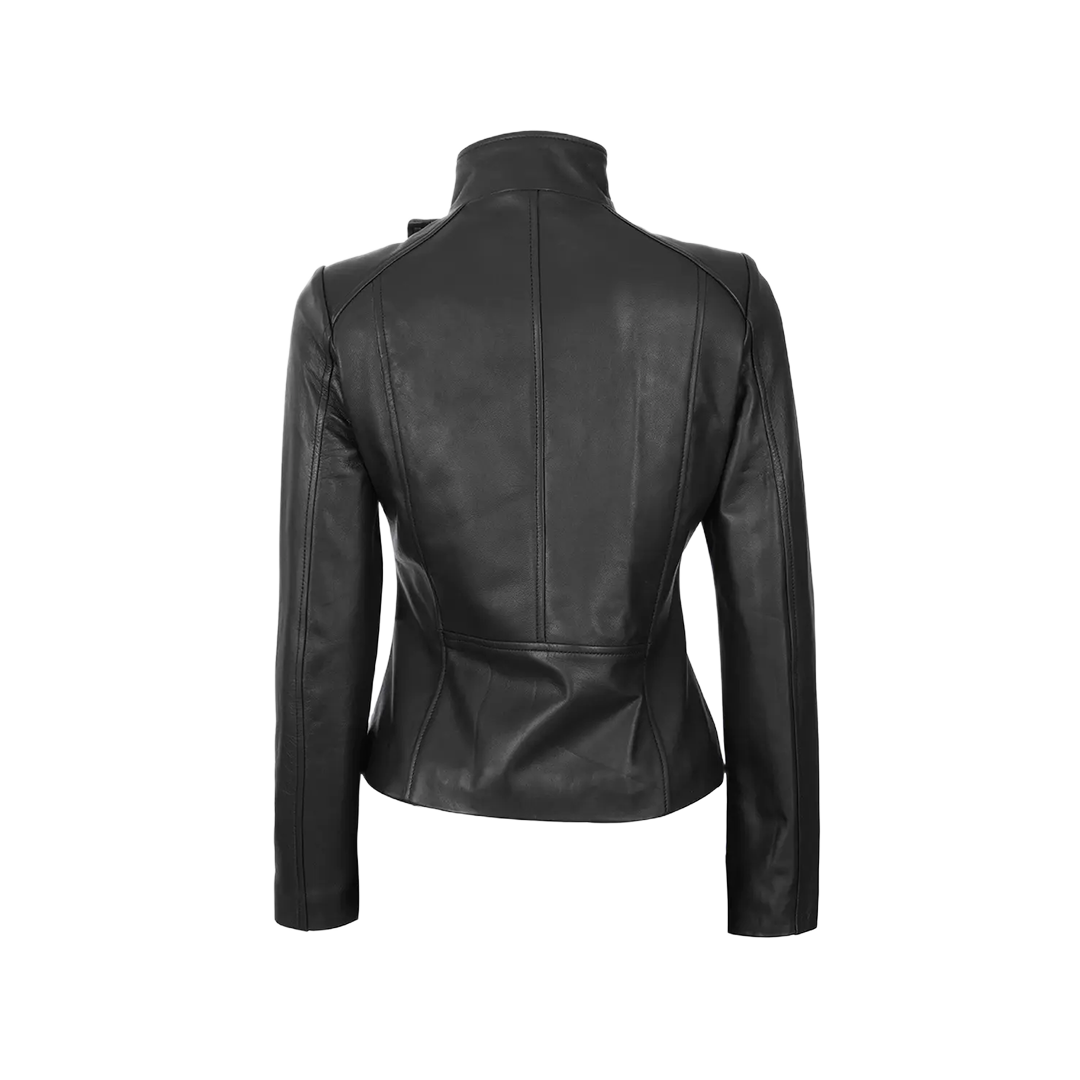 Arezzo Black Flap Closure Leather Cafe Racer Jacket