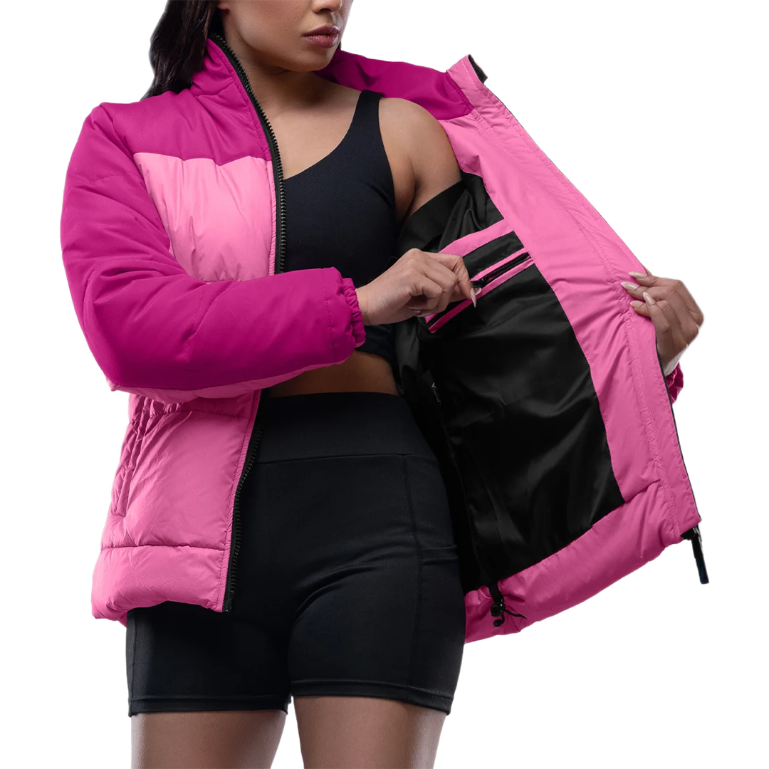 Ashley Womens Two Tone Pink Puffer Jacket