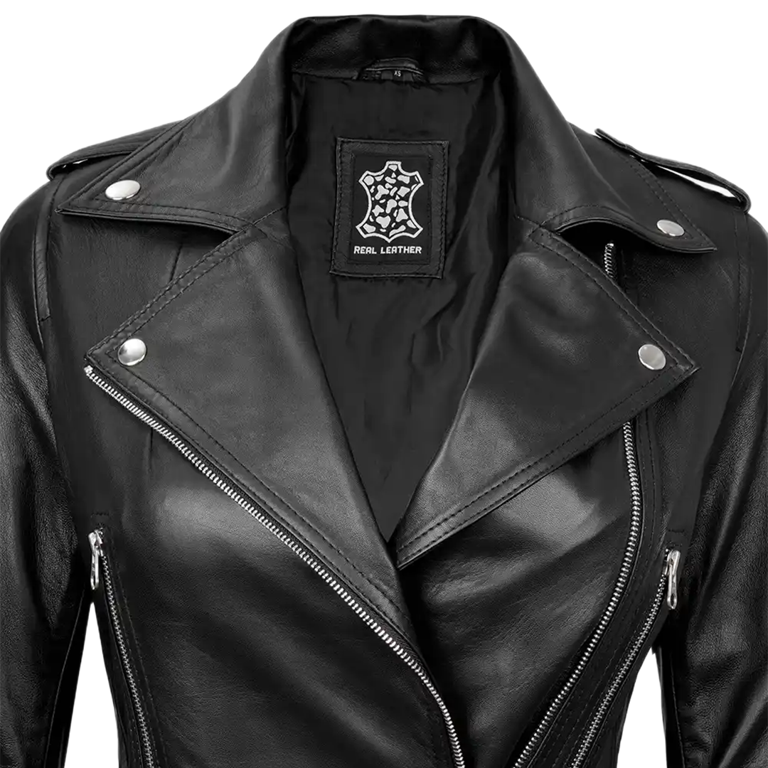 Asymmetrical Black Leather Moto Jacket Women