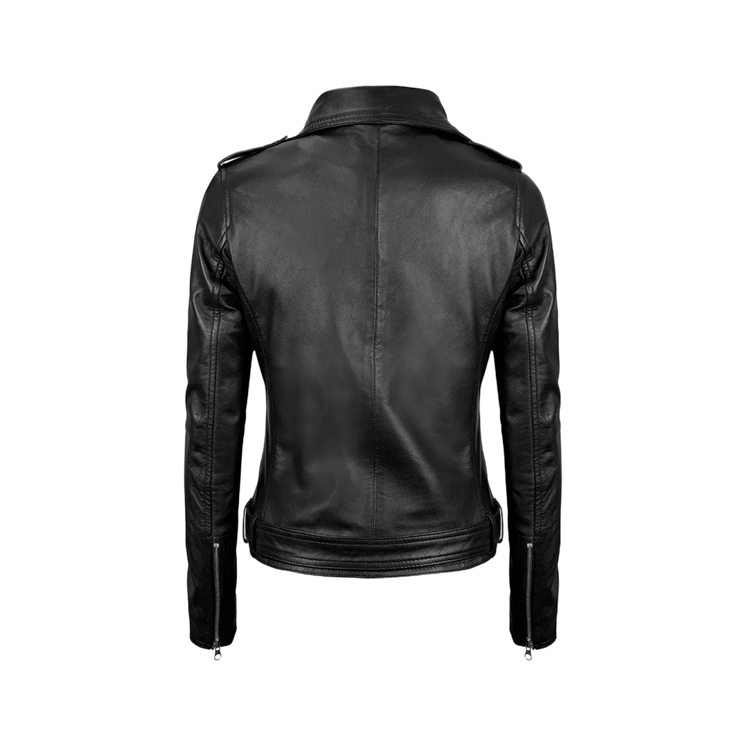 Asymmetrical Black Leather Moto Jacket Women