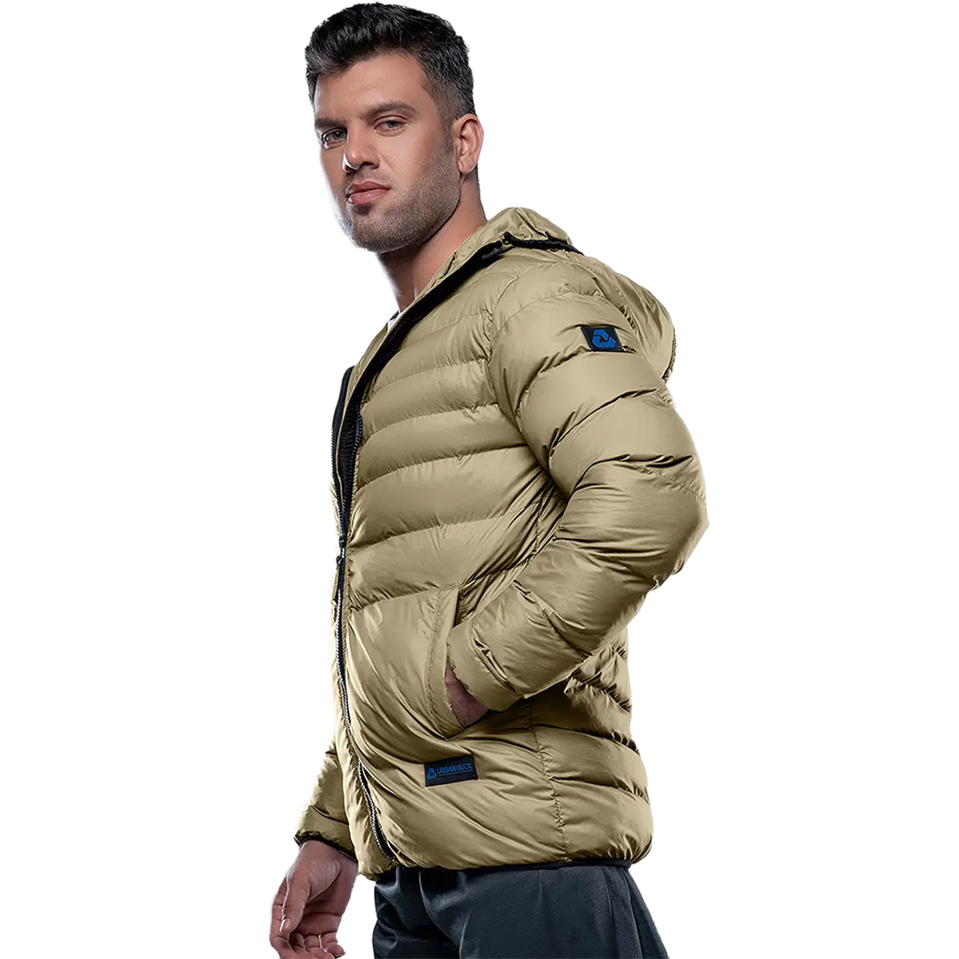 Austin Beige Hooded Puffer Jacket – Lightweight & Insulated