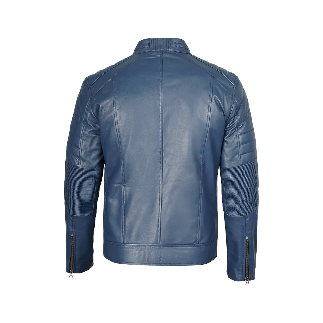 Austin Men Cafe Racer Blue Real Leather Jacket