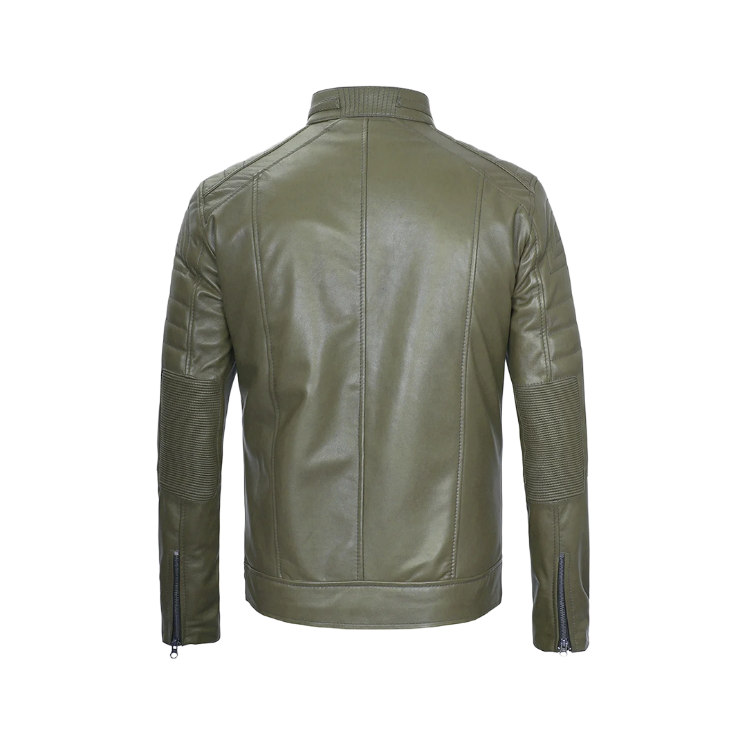 Austin Men Cafe Racer Dark Green Real Leather Jacket