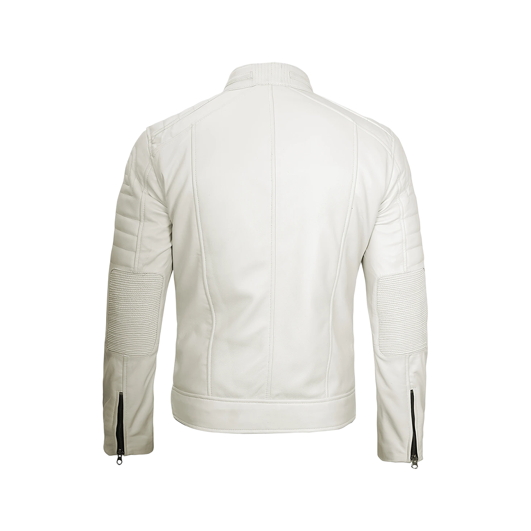 Austin Men Cafe Racer Off White Real Leather Jacket