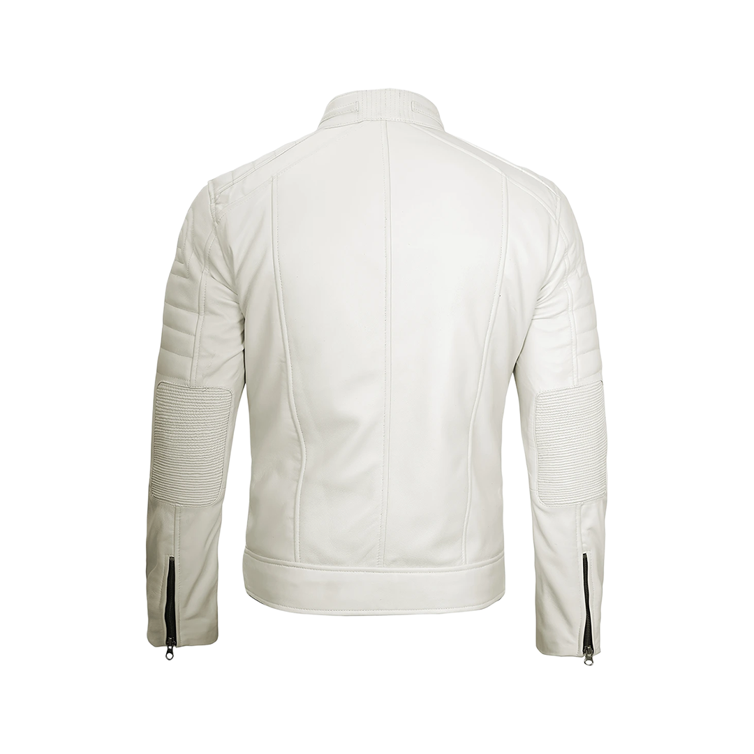Austin Men Cafe Racer Off White Real Leather Jacket
