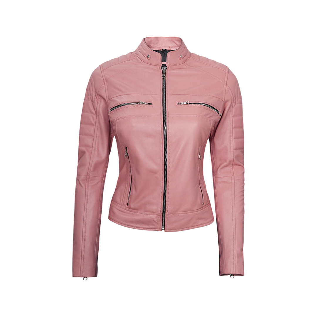 Austin Women's Pink Cafe Racer Real Leather Jacket