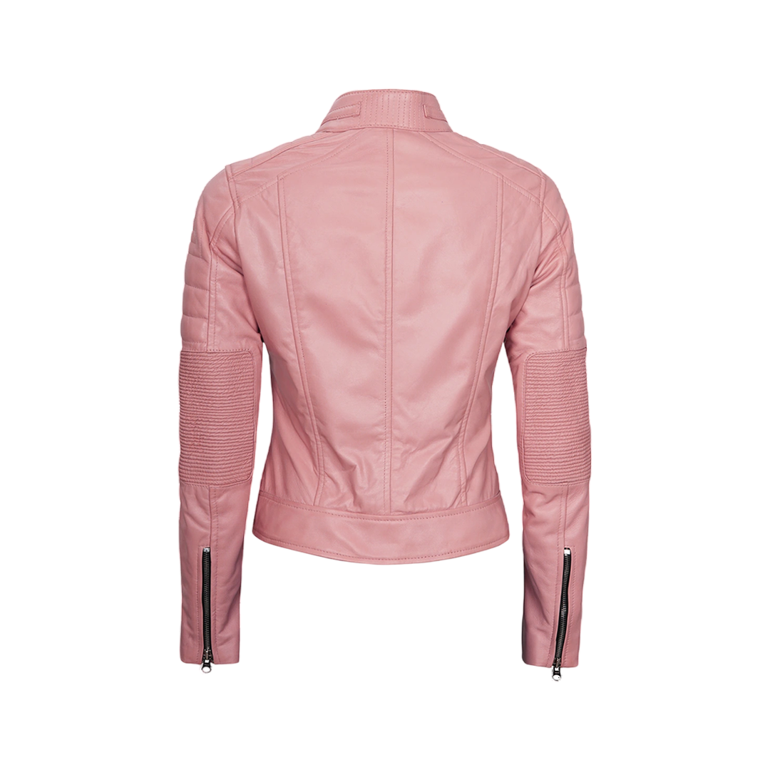 Austin Women's Pink Cafe Racer Real Leather Jacket