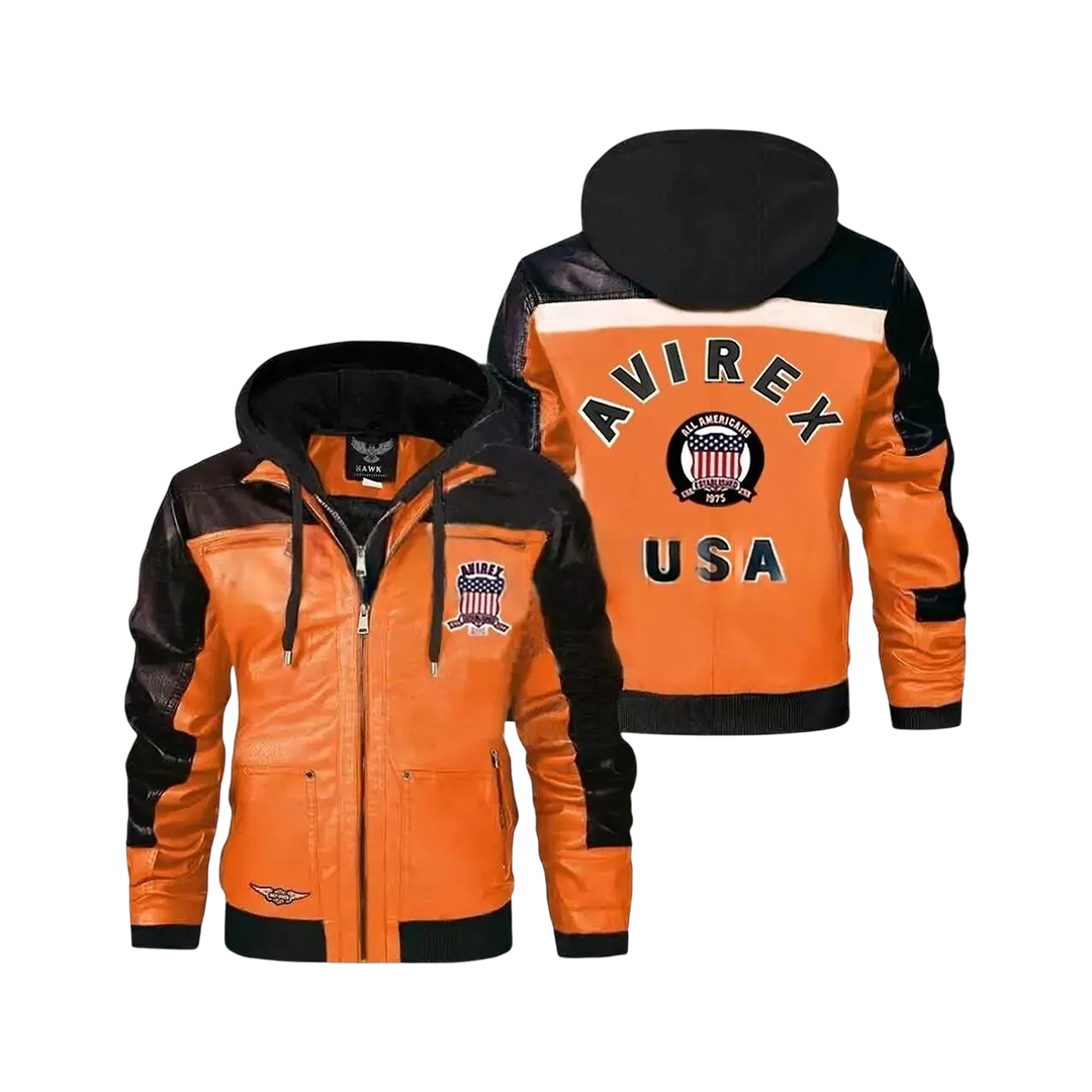 Avirex Men’s Motorcycle Leather Removable Hoodie MILLIONAIRE Jacket