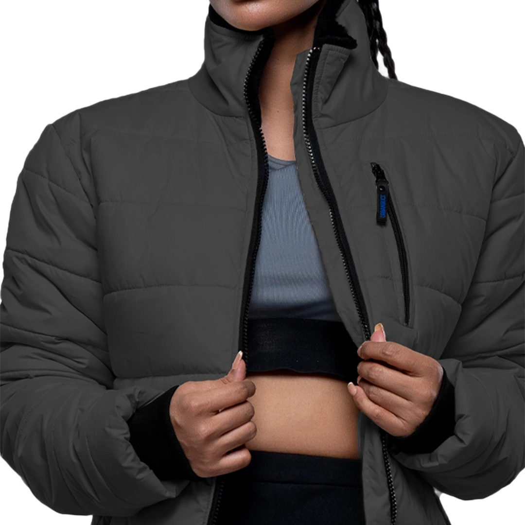 Azaria Womens Dark Gray Insulated Puffer Jacket