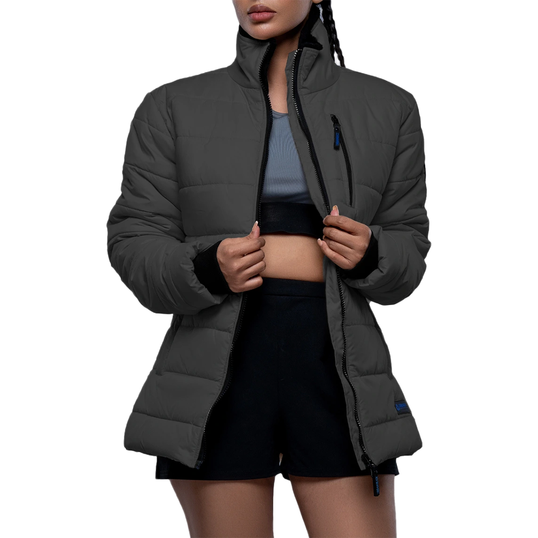 Azaria Womens Dark Gray Insulated Puffer Jacket