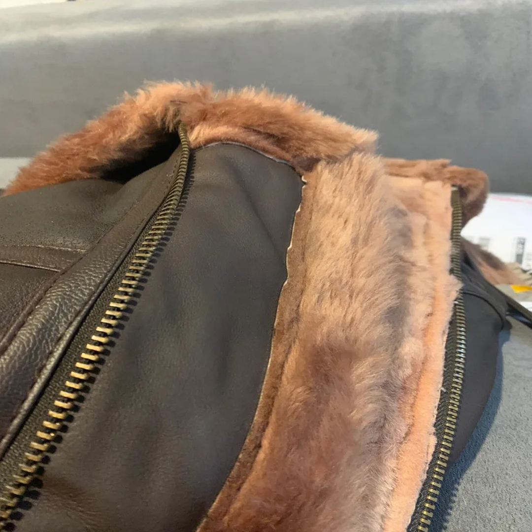 B3 RAF Brown Unisex Bomber Flying Aviator Fur Irvin Real Shearling Leather Jacket