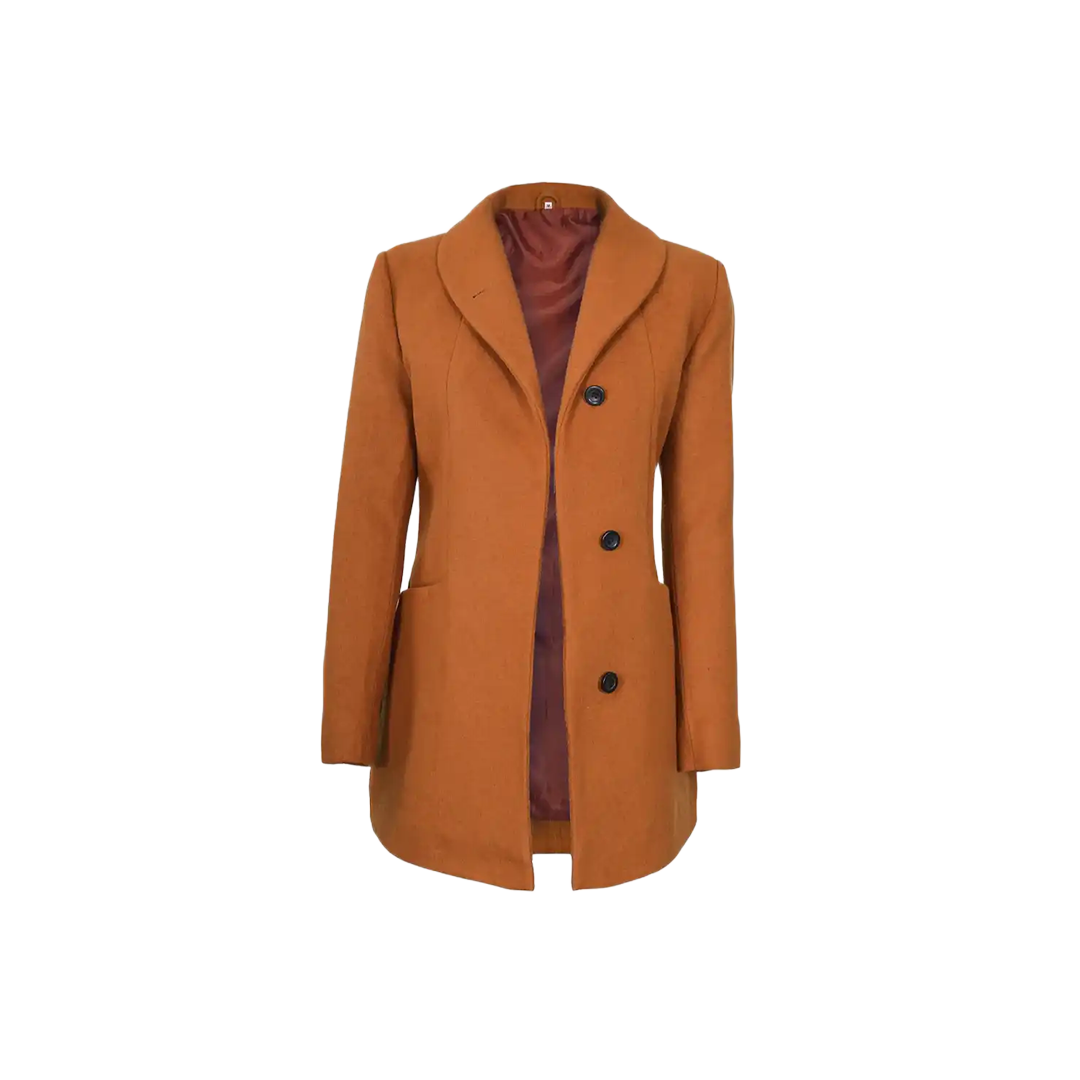 Barbara Women's 3/4 Length Rust Wool Overcoat