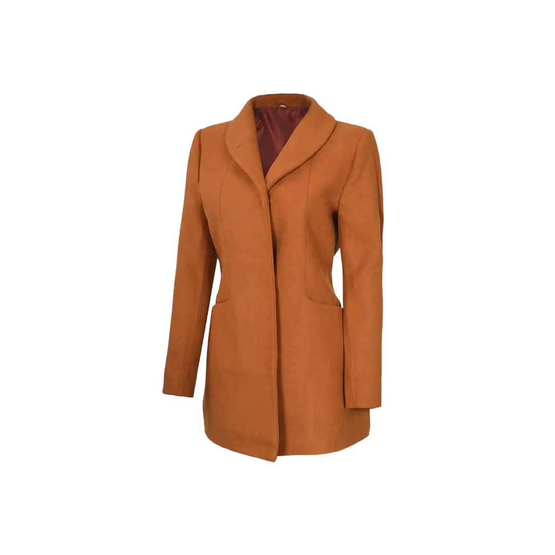 Barbara Women's 3/4 Length Rust Wool Overcoat