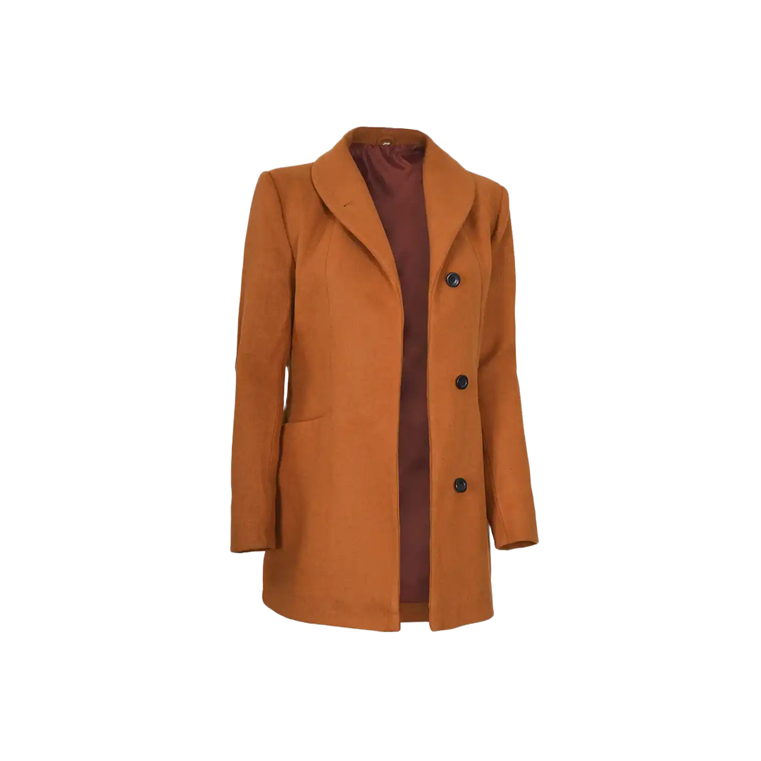 Barbara Women's 3/4 Length Rust Wool Overcoat