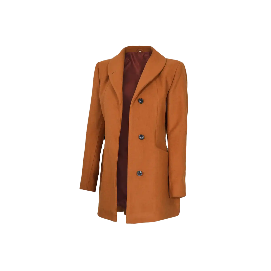 Barbara Women's 3/4 Length Rust Wool Overcoat