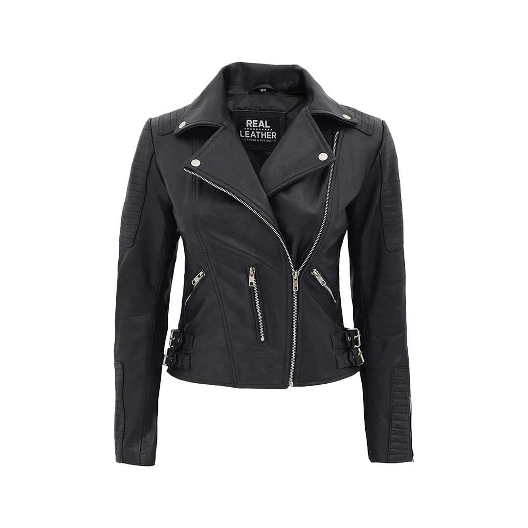 Bari Black Women's Real Leather Biker Jacket
