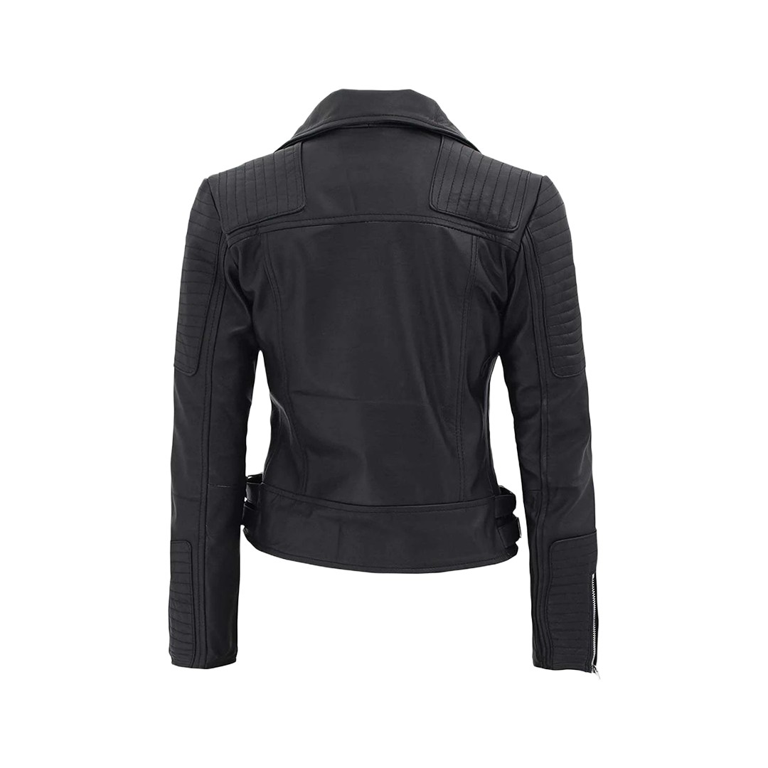 Bari Black Women's Real Leather Biker Jacket